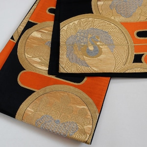 Crane Obi Sash - Gold & Black Obi - Fukuro Obi - Kimono Belt - Silk Obi Sash - Vintage Belt - Kimono Accessories
