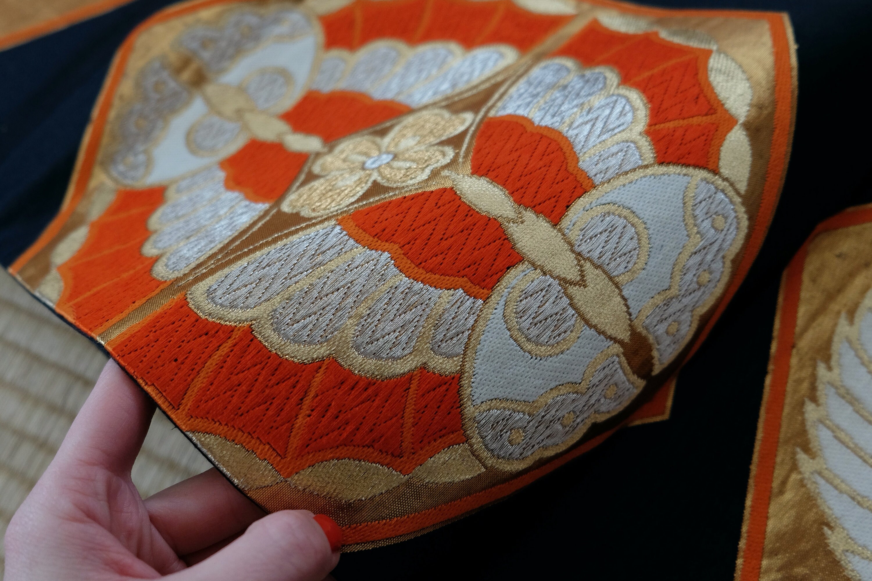 Crane & Butterfly Motif Obi Sash - Fukuro Obi - Kimono Obi