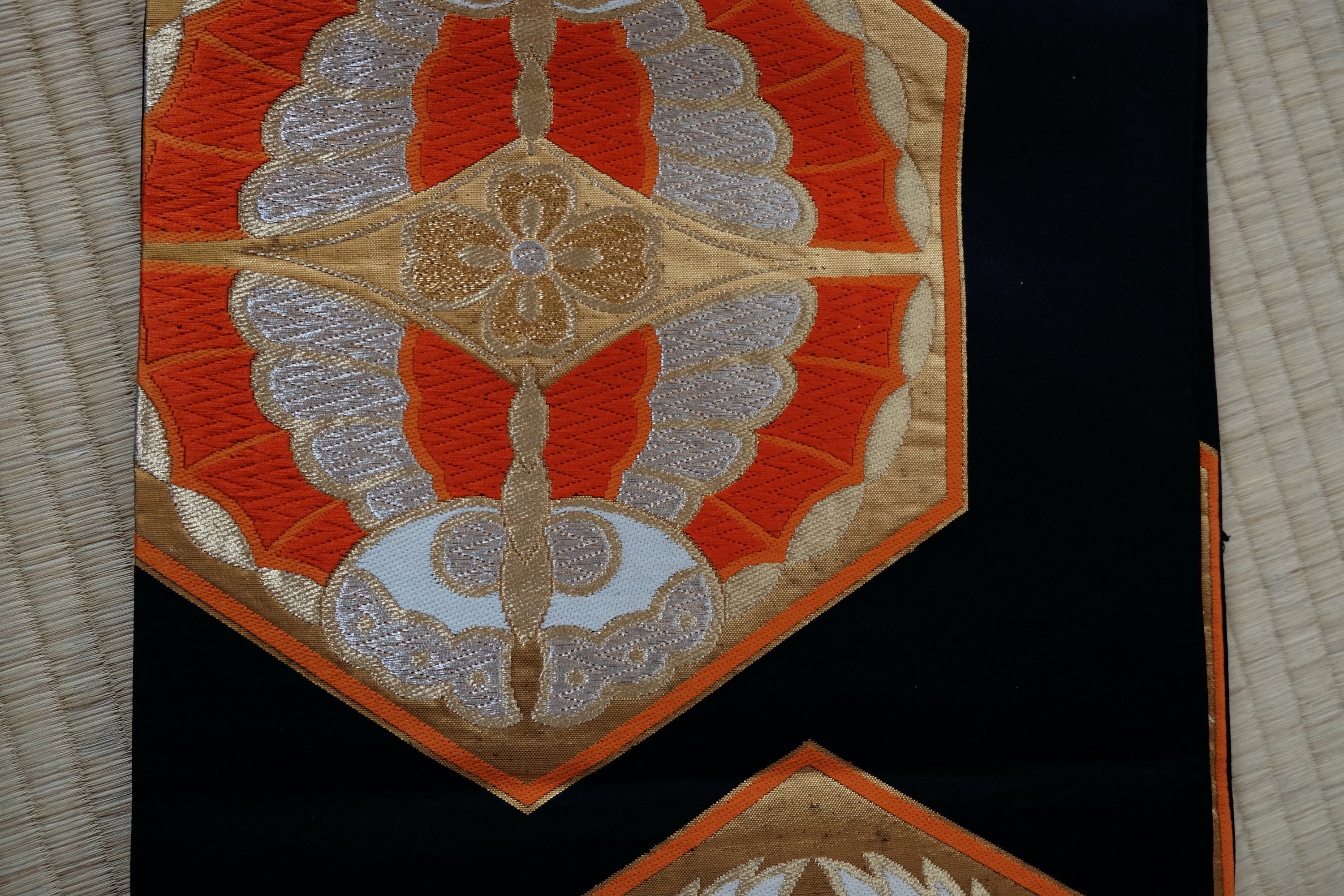 Crane & Butterfly Motif Obi Sash - Fukuro Obi - Kimono Obi