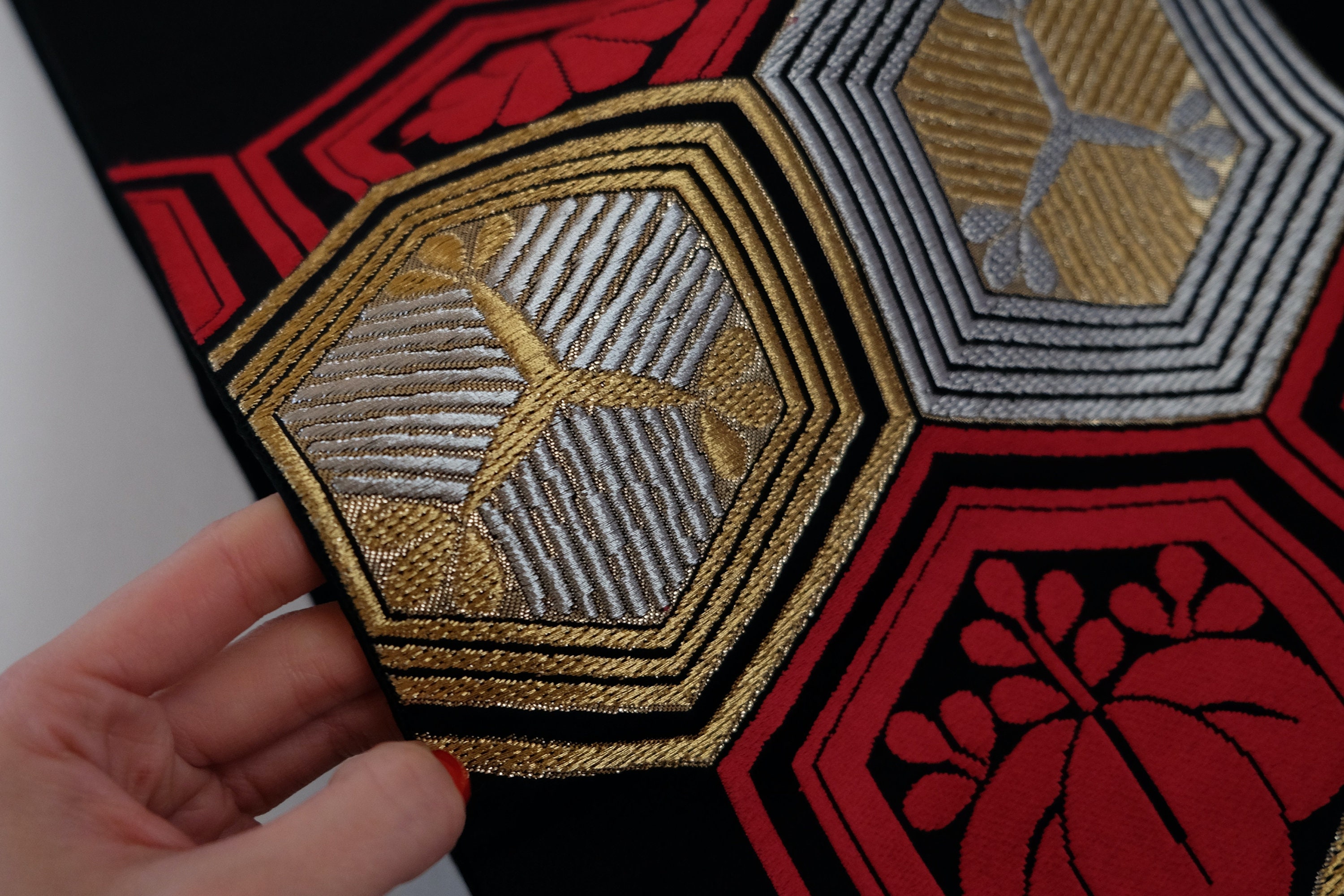 Vintage Japanese Black Obi with Colorful Wheel Patterns Antique Nagoya Obi (Traditional Japanese Belt) with  main image 4
