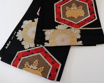 Floral Obi Sash - Japanese Kamon Motifs - Kimono Accessories - Fukuro Obi - Vintage Obi - Japanese Kimono Sash - Boho