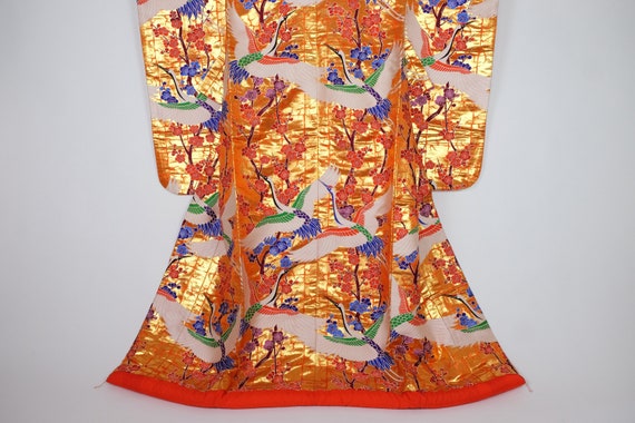 Uchikake Bridal Kimono - Gold Kimono with Cranes & Cherry Blossoms - Formal Kimono - Preloved Japanese Attire