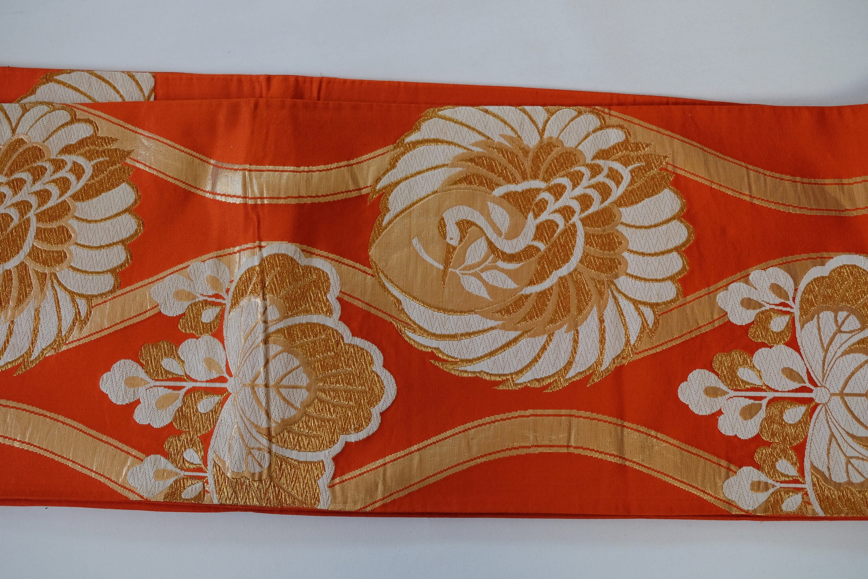 Gorgeous Obi Sash - Gold & Orange Obi - Crane Motif - Fukuro