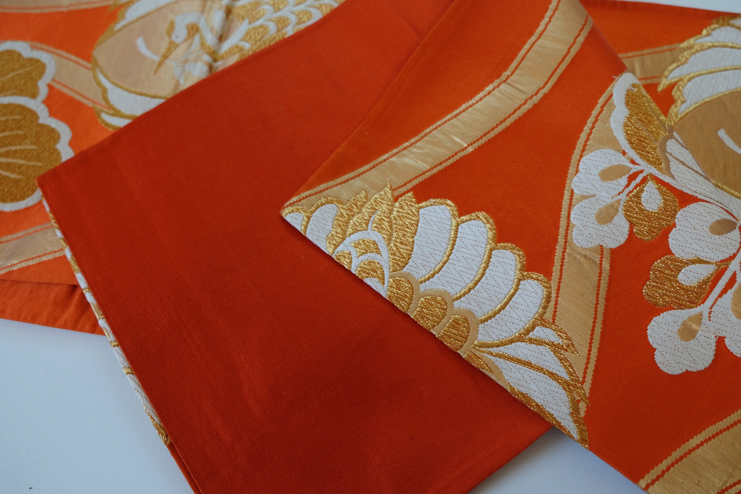obi様【専用】 Gorgeous Obi Sash - Gold & Orange Obi - Crane Motif - Fukuro