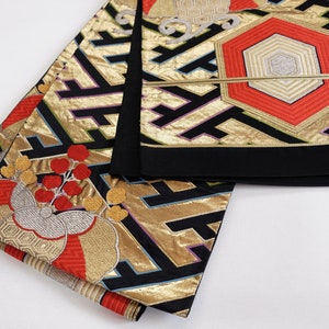 Gold Obi Sash - Japanese Traditional Motif - Fukuro Obi - Kimono Obi Belt - Silk Obi - Vintage - Kimono Accessories