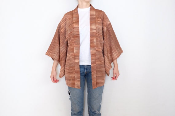 Striped Haori - Excellent Condition - Brown & Pin… - image 3