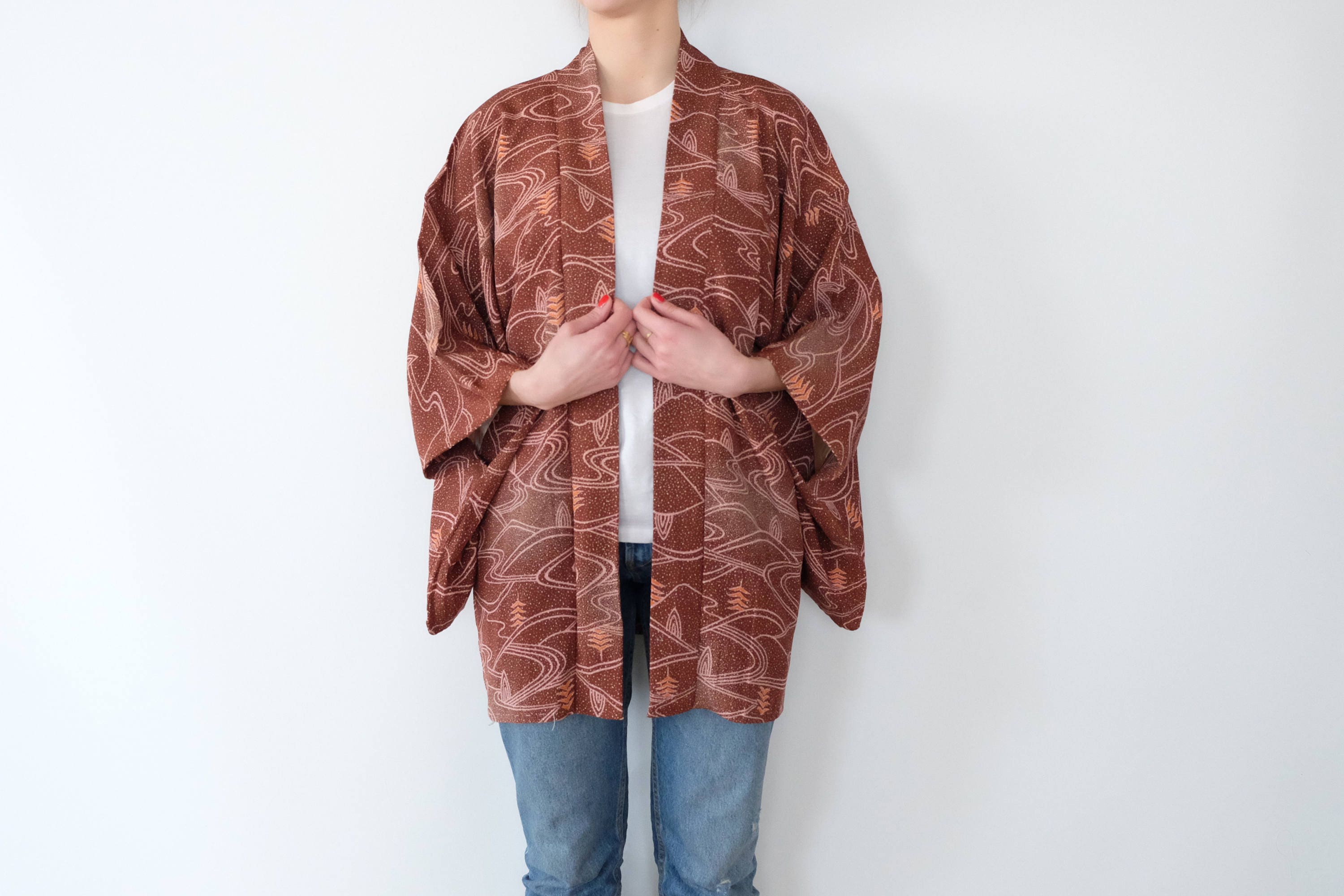 ジャケット・アウター O project 22SS HAORI JACKET Hemp mele Brown Haori Kimono - Delicate Polka Dot -japanese Haori