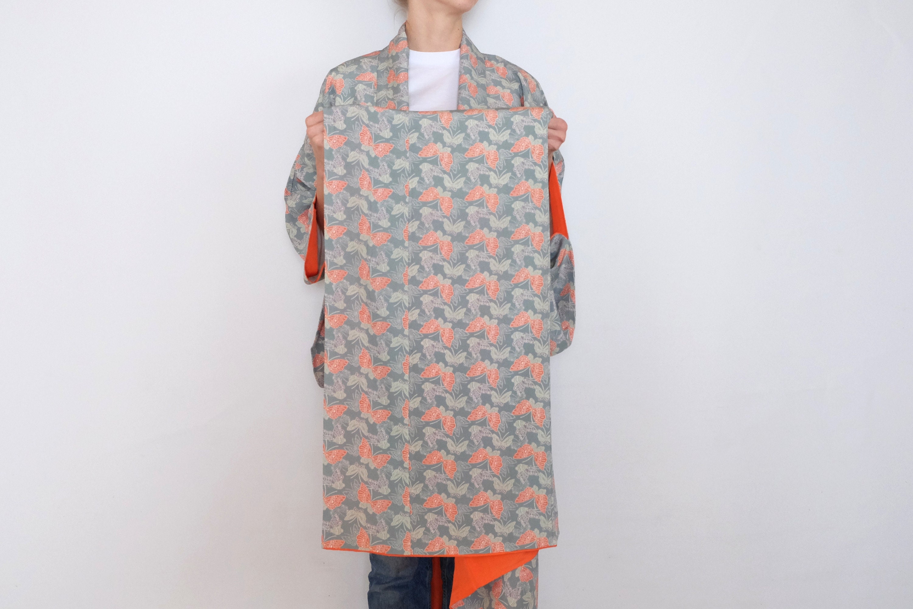 Butterfly Motif Kimono - Authentic Japanese Kimono - Vintage - Kimono Dress - Primary Fiber Silk