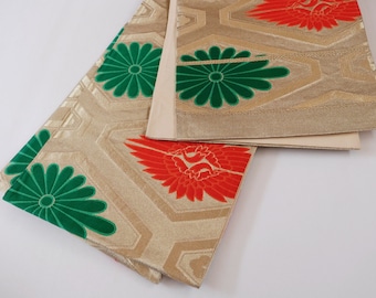 Shiny Obi Sash - Cranes & Flowers - Fukuro Obi - Silk Obi Sash - Vintage - Kimono Accessories - Kimono Belt