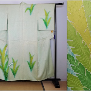 Seltener grüner Kimono - Exzellenter Zustand - Japanischer Langer Kimono - Grundfaser Seide - Vintage - Kimono Kleid