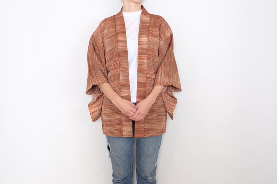 Striped Haori - Excellent Condition - Brown & Pin… - image 5