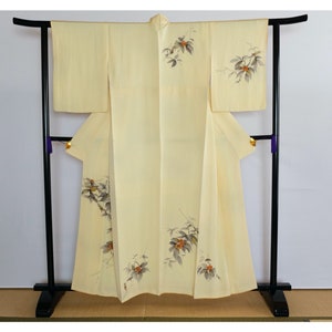 Kimono with Persimmon Tree Motif - Yellow Kimono