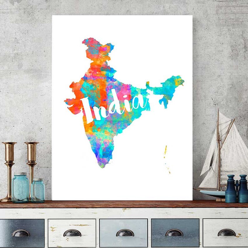 India Map Print Printable Of Wall Art Decor Watercolor Indian Gift Instant