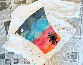 Sunset Chaser Hand-Painted White Jean Jacket