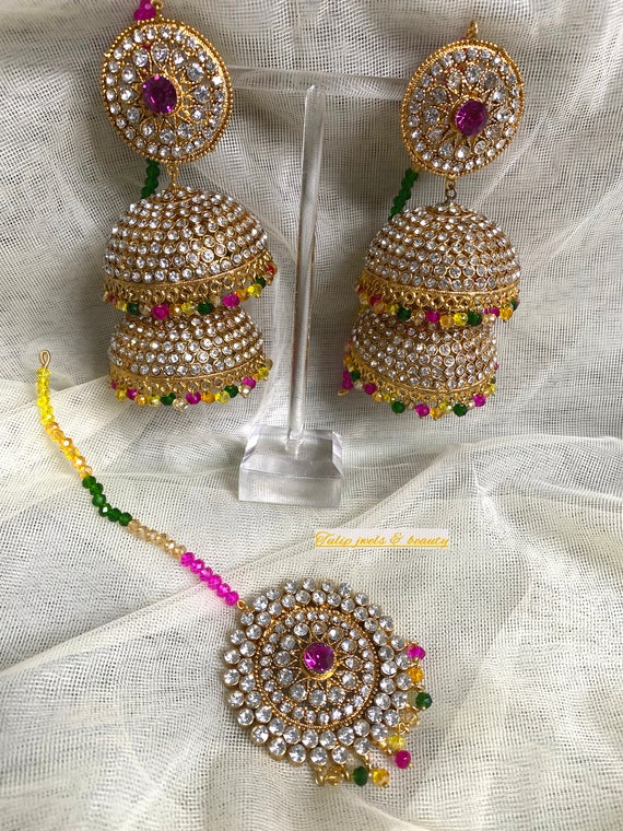 Buy Statement Double Step Big Size Jhumki and Tikka Set Indian