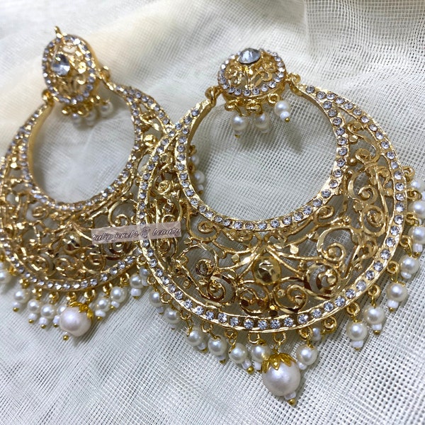 Traditional Hyderabadi Chandballi earrings indian pakistan big size chand balli/balla gold plated hyderabadi jewelry statement earrings