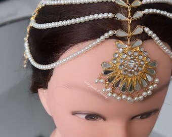 Handcrafted Gold and Silver Kundan Matha Patti - Traditional Indian Headpiece