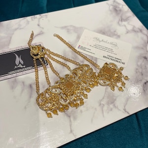 Gold-Plated Jhummar Tikka Set: Pakistani Bridal Jewelry