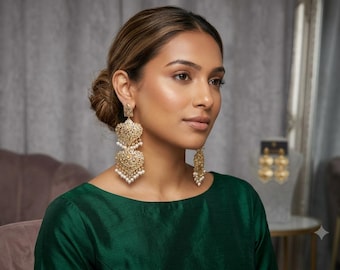 Handmade Gold Plated Magar Earrings, Vintage Style, Pearls, Wedding Jewelry