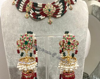 Indiase sieraden Ketting set jhumki oorbellen Hyderabadi Jadu Pakistaanse sieraden ontwerper bruidsbruiloft op maat gemaakte sieraden sabyasachi sieraden