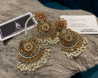 Earrings and tikka jewellery set, Indian jewelry, Pakistani Jewellery, sabyasachi inspired,