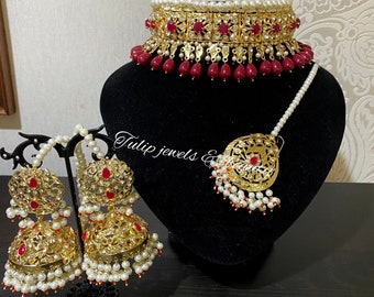 Indiase sieraden Ketting set jhumki oorbellen Hyderabadi Jadu Pakistaanse sieraden ontwerper bruidsbruiloft op maat gemaakte sieraden sabyasachi sieraden