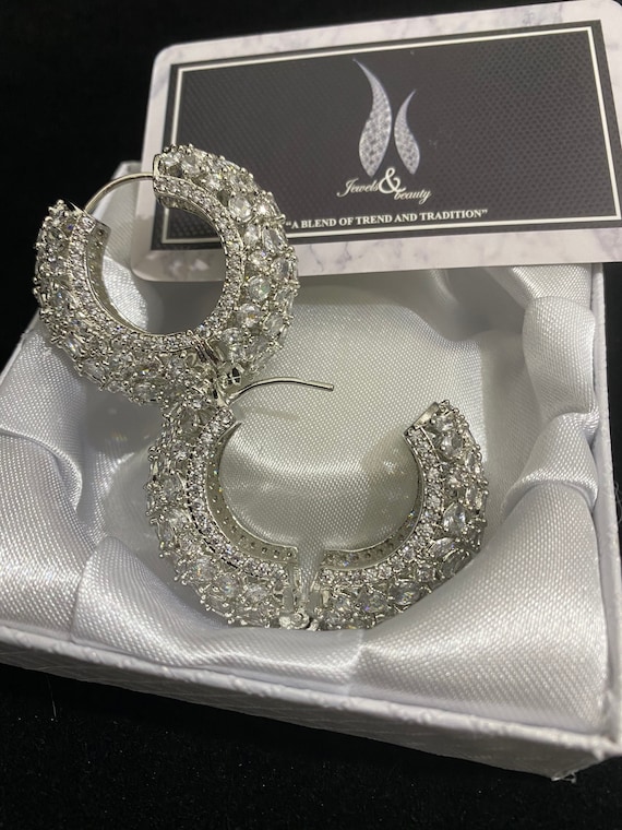 Silver Oversized Diamante Hoop Earrings  Аксессуары