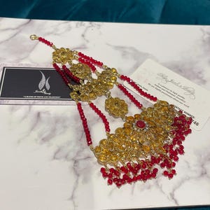 Red Crystal Jhummar: Gold-Plated Pakistani Bridal Passa Jewellery