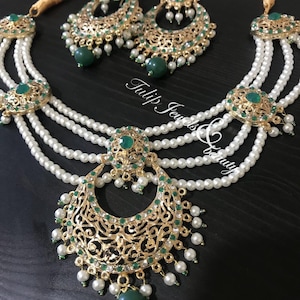 Indische / Pakistanische Traditionelle Hyderabad chandballi Perlen Schmuck Set grün Schmuck Perlen Schmuck Brautschmuck