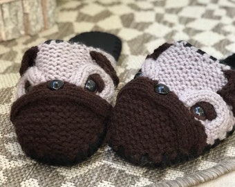 Slippers women cozy pug,Crochet house comfortable indoor slides,Handmade anniversary gift box,Unique ecofriendly animal style,Love dog pappy