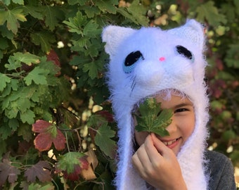 Knitted cat-hat for girl, Knit hat with ears, Hand Knit Hat, Winter Hat, Anniversary gift for girlfriend, Knit hats women, Knit cat hat