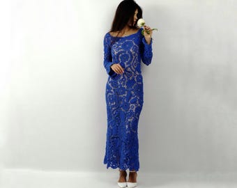 Royal Blue Lace Dress: Beaded Corset Gown, Formal Events - Etsy