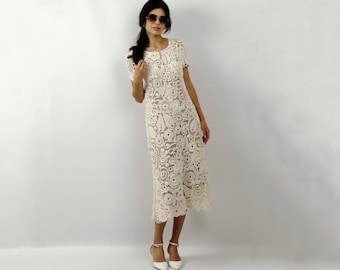 Vintage Ierse moederjurk van kant • Victoriaanse kanten jurk • Elegante custom-jurk met lange mouwen • Heirloom handgemaakte kanten outfit