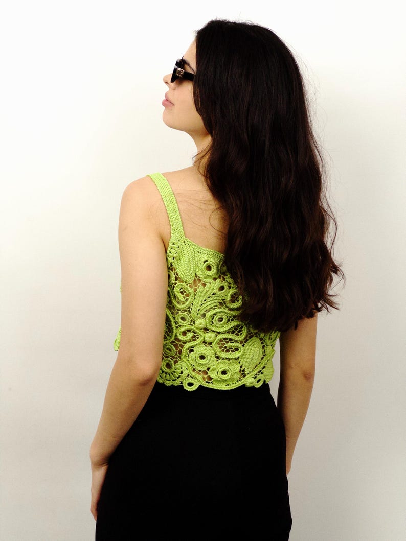 Green Crochet Top – Emerald Lace Crop Top, Handmade Summer Crochet ...