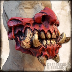 Oni Mempo Mask - Flexible Handcrafted Japanese Warrior Face Guard with a dark twist for cosplay larp and costumes (colour variations inside)