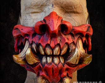 Handcrafted Oni Mempo Mask: Flexible Japanese Warrior Cosplay Face Guard