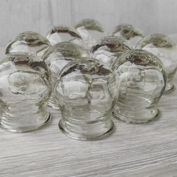 Medical vintage cupping, Medical fire glass clear jar set of 10, Massage devices, Medical ware instruments, Soviet medicina, Small cup