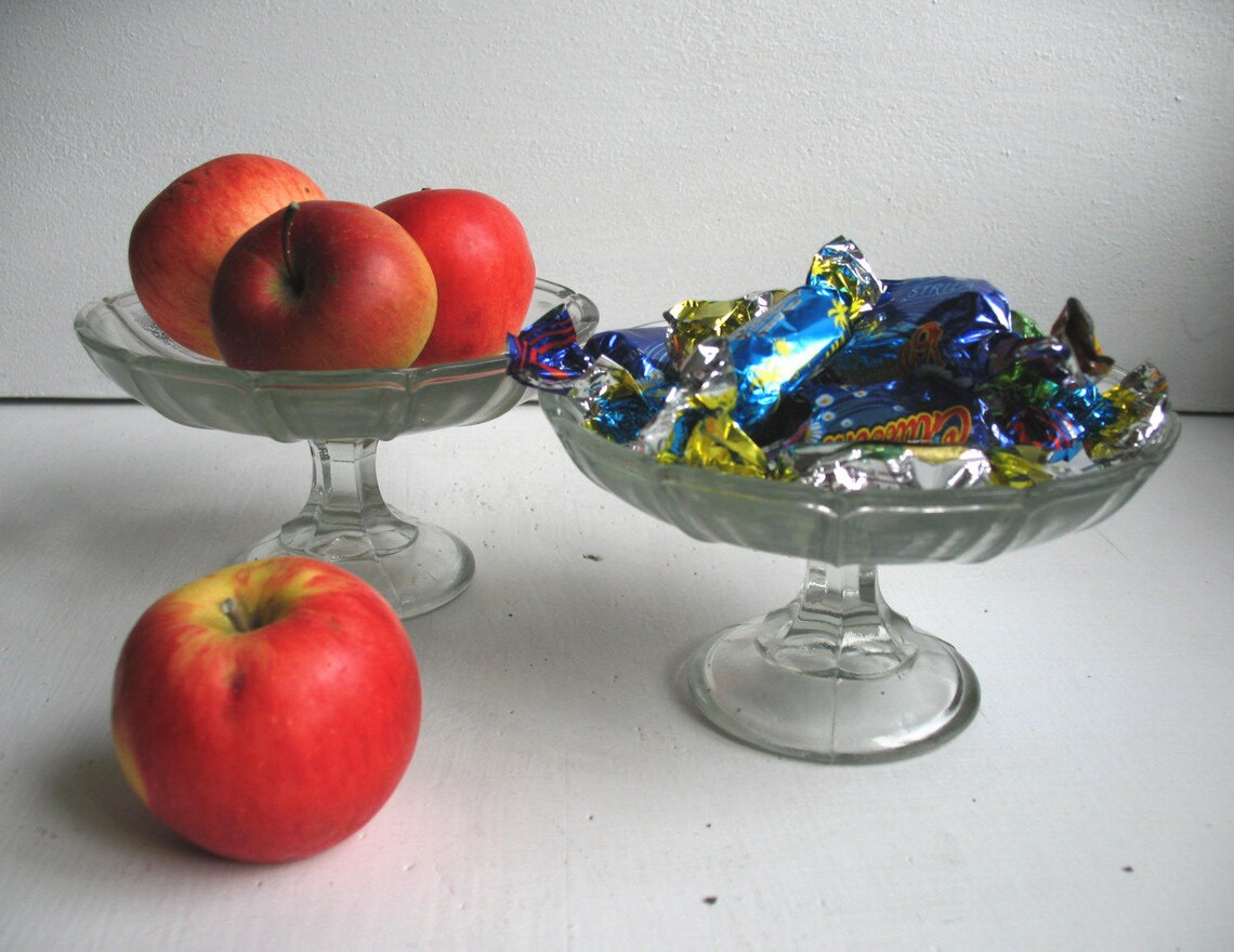 Glass sweets dishes Pedestal bowl fruits Glass dish set Etsy