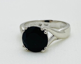 925 Sterling Silver Ring-  Black Spinel Ring- Birthstone Ring- Faceted Gemstone Ring- Wedding Gift- Engagement Ring- Everyday Ring- Gift