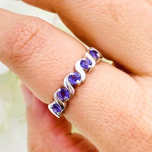 925 Sterling Silver Ring- Natural Amethyst Ring- Tiny Band Ring- Half Eternity Ring- Stacking Ring- Birthstone Band Ring- Wedding band