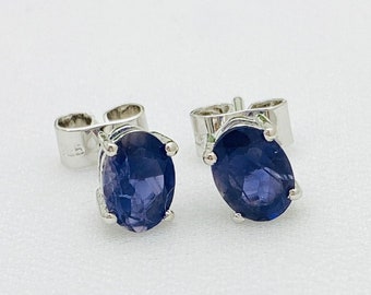 Boucles D'oreilles Iolite Bleue Sur Argent Massif 925 - Pendantes Fait Main France