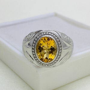 925 Sterling Silver Ring- Natural Citrine Ring- Faceted Gemstone Ring- Textured Band Ring- Stacking Ring- Birthstone Ring- Everyday Ring