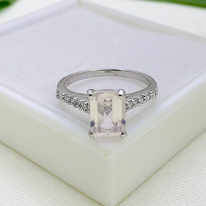 925 Silver Ring Rose Quartz Ring Statement Ring Engagement Ring Proposal Ring Anniversary Gift Birthstone Ring Minimal Ring Present image 1