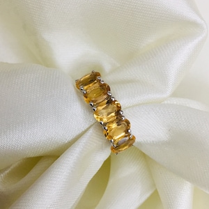 925 Silver Ring- Natural Citrine Ring- Solid Silver Citrine Ring- Half Eternity Band- Citrine Eternity Band- Promise Ring- Gemstone Band