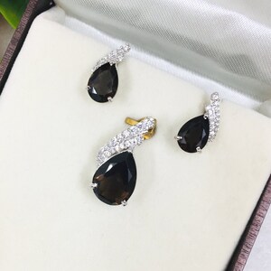 925 Silver Earrings Pendant- Smokey Quartz Earrings- Smokey Quartz Pendant- Cubic Zircon Earrings- Dainty Earrings Pendant- Christmas Gift
