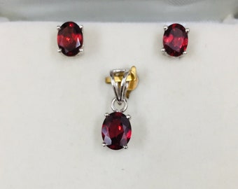 925 zilveren sieraden set-natuurlijke granaat hanger oorbel set-granaat ketting-massief zilveren granaat set-januari geboortesteen-kerstcadeau-
