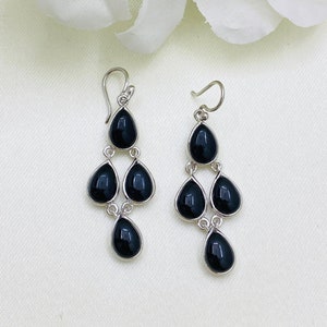 925 Silver Earrings- Black Onyx Earrings- Cabochon Earrings- Dangle Earrings- Onyx Silver Earrings- Gemstone Earrings- Cocktail Earrings