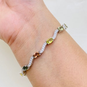 925 Sterling Silber Armband- Natürlicher Turmalin Armband- Hochzeitsschmuck- Facettierte Edelstein Armband- Ausgefallenes Armband- Geburtsstein Armband