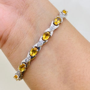 925 Sterling Zilveren Armband- Natuurlijke Citrien Armband- Cubic Zircon Armband- Birthstone Armband- Faceted Edelsteen Armband- Huwelijkscadeau