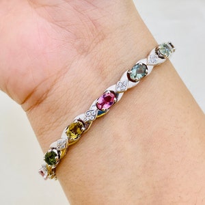 925 Sterling Silber Armband- Natürliche Multi-Turmalin Armband- Kubik Zirkon- Geburtsstein Armband- Facettierte Edelstein Armband- Hochzeitsgeschenk
